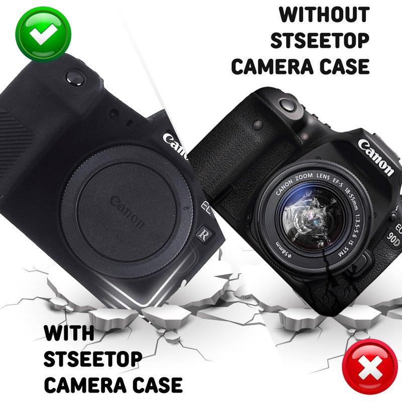 STSEETOP Camera Case for Canon EOS R - Protective Silicone DSLR Skin Cover, Detachable Cage, Shockproof, Dustproof (Black) - Image 5
